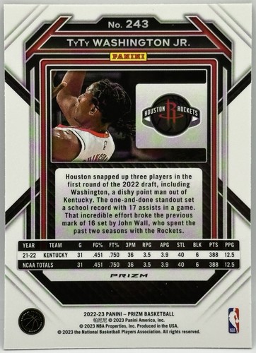 2022-23 Panini Prizm - Green Prizm #243 TyTy Washington Jr. (RC) HOU - Picture 2 of 2