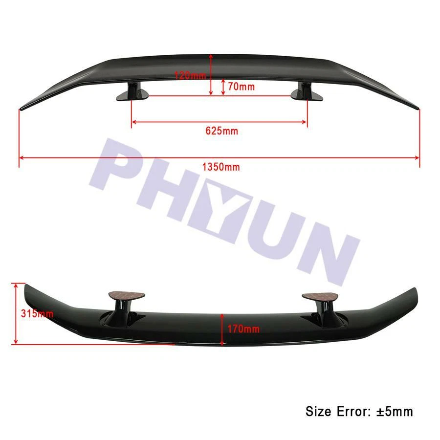 53" Universal Race Car Trunk Rear Spoiler Wing Tail-line Glossy Black + Adhesive Foto 3 de 4