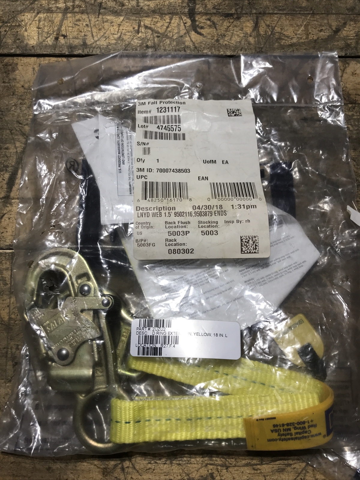 3M Sala Fall Protection D Ring Extension 18” Length Lnyd  1.5” New