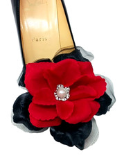 Red and Black Color Flower Clips for Shoes 2 pcs , Shoe Clips, Shoe Accessory