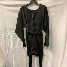 Asos Design Womens Dress Black Long Sleeves V Neck Belted Mini Size 6