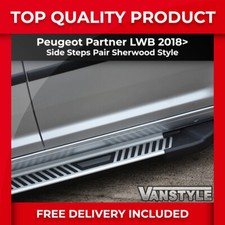 FITS PEUGEOT PARTNER RIFTER LWB 18> ALUMINIUM SIDE STEPS SHERWOOD RUNNING BOARD