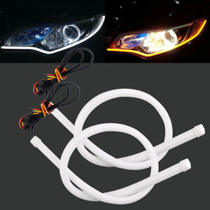 2X 30cm Hot Flexible Tube Headlight Car LED Strip DRL Amber Turn Signal Light