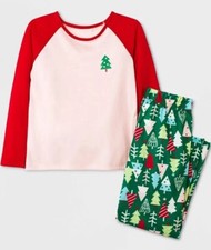 Cat  Jack Girls Christmas Trees Holiday Pajamas Set Size XL 14
