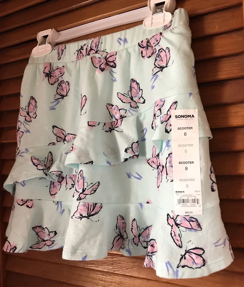 Новый с ярлыками! Девочек скутер юбка ярусный встроенный шорты синий с бабочками Sonoma - Изображение 3 из 4