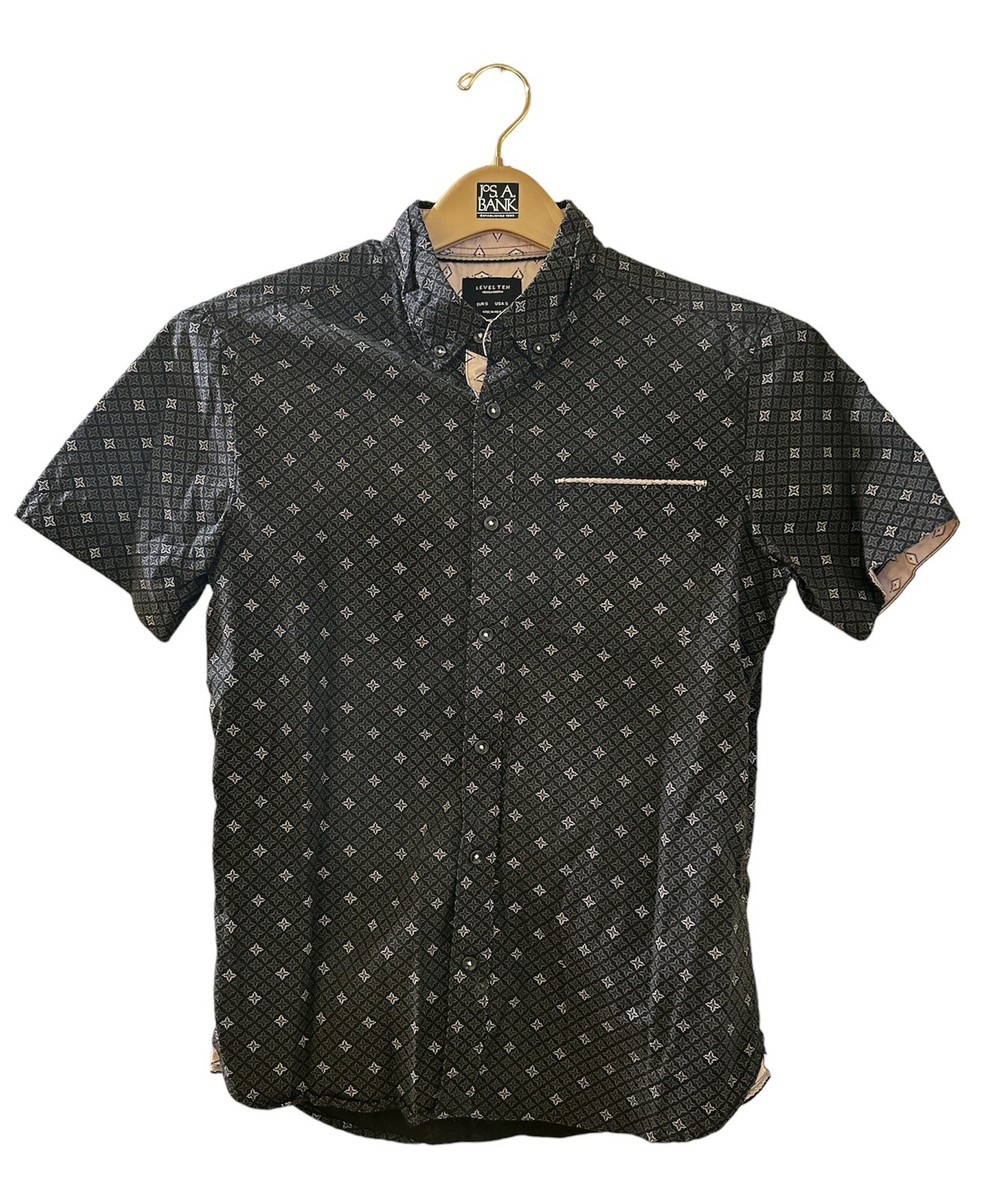 Level Ten Short Sleeve Button Up Shirt Black Star Pattern