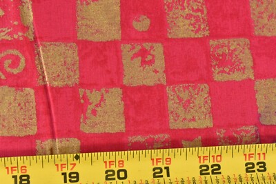 By 1/2 Yd, Metallic-Gold on Rosy-Red Quilt Cotton, Artistic Expressions, M3954