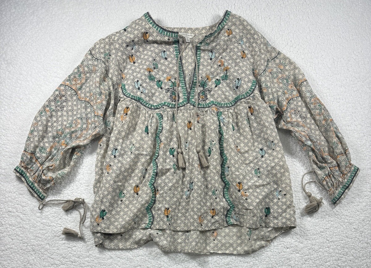 Lucky Brand Womens Printed Embroidered Tunic Top Small Front