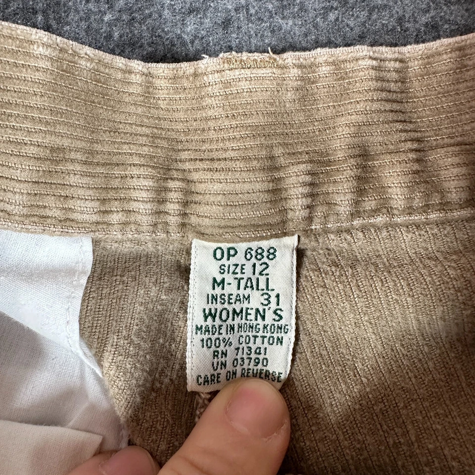 Vintage L.L. Bean Pleated Cuffed Corduroy Pants Womens Medium Tall Beige Baggy - Image 3 of 4
