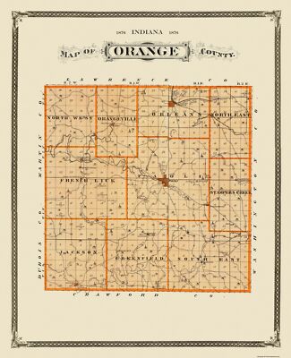 Historic County Map - Orange County Indiana - Andreas 1876 - 23 x 28.31