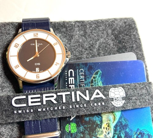 CERTINA DS-6 NAVY BLUE LEATHER STRAP SWISS LADIES WATCH C0392511704700 35MM NEW - Picture 3 of 13