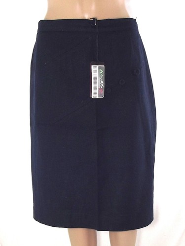 Gonna Ginocchio S M Small Medium Foderata Blu Sartoriale Dritto Lana Vergine - Picture 18 of 24