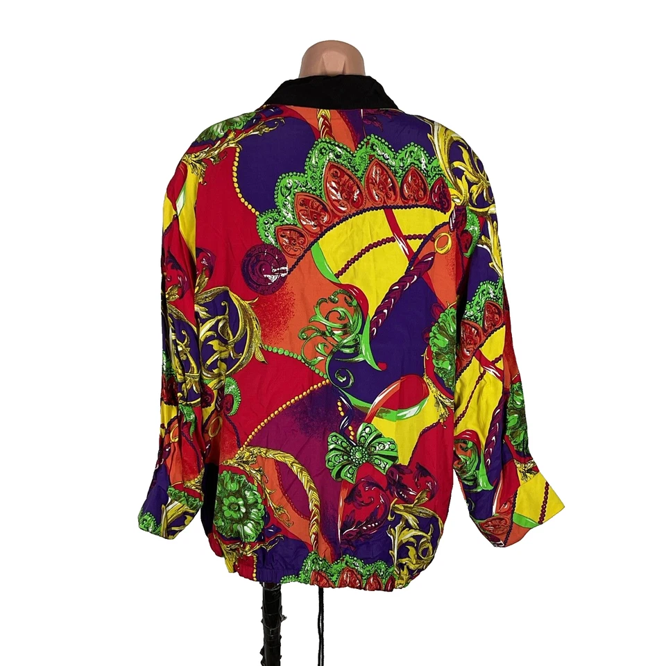 JAQUETA BOMBARDEIRO vintage anos 80 Cassie Swinger NEOn brilhante reversível grandes correntes CC RARA - Imagem 2 de 4