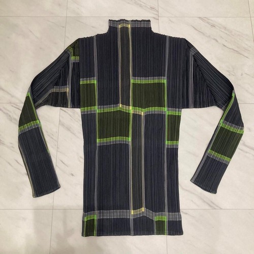 Issey Miyake Pleats Please Women's High Neck Tops Blouse Charcoal Gray Green - Picture 3 of 12
