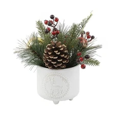 Flora Bunda Xmas Mix in Deer Wreath Ceramic Footed Pot 4.75X4.75X4.25