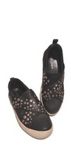 J Slides NYC Black Anteek Silver Studded LEATHER Sneakers Size 8 Women
