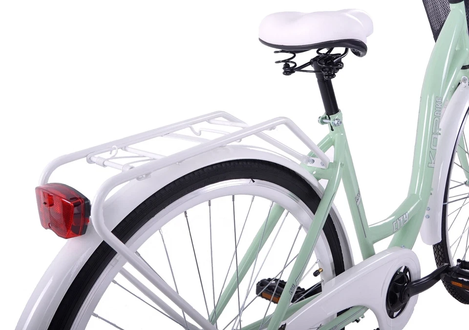 Fahrrad Damen 28 Zoll Damenrad mit Korb LED Licht Retro Grün Citybike Metallkorb - Bild 3 von 4