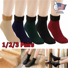 Women Winter Thermal Cozy Fuzzy Plain color Fleece-lined Non-Skid Slipper Socks