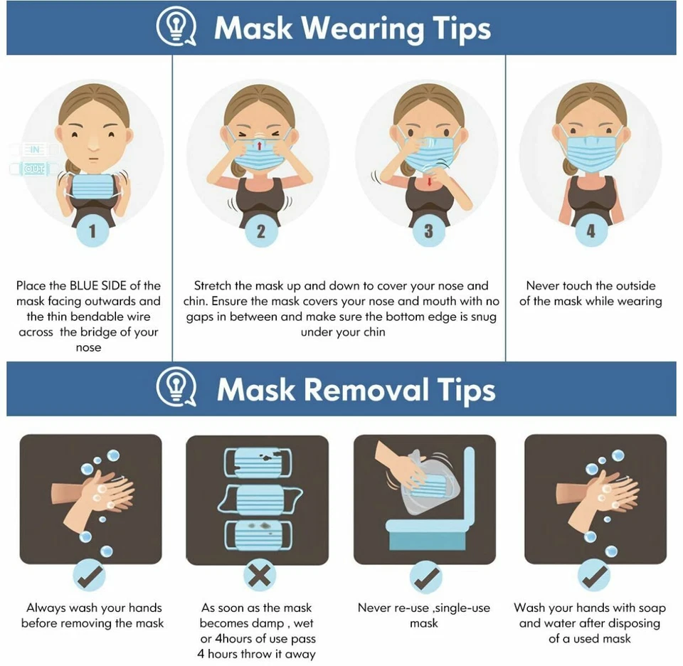 100 PCS Blue Face Mask Mouth & Nose Protecting Families Easy Safe - Image 4 of 4