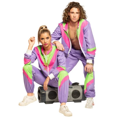 Lila Herren Kostüm 80er Jahre Trainingsanzug Gr. S - 2XL - Jogginganzug mit Ta