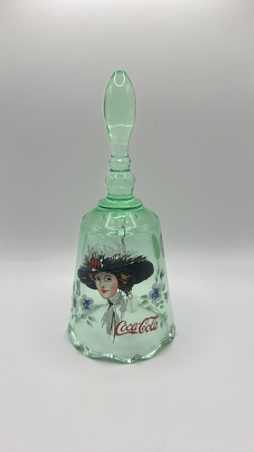 Cracker Barrel Fenton Hand Painted & Signed Coca Cola Green Glass Bell