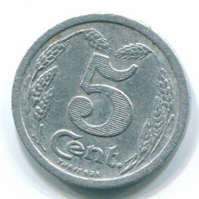 5 CENTIMES 1921 FRANCE Coin COMMERCE CHAMBER XF #FR1213.5U