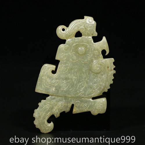 Pendentif Yu Bi Amulette Chinois Naturel Néphrite Hetian Jade Sculpture vendre Oiseau 3