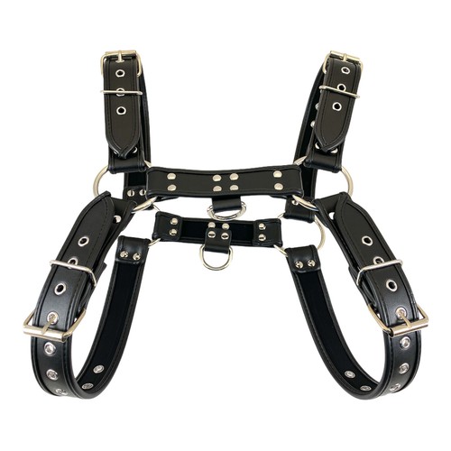 Men Bulldog Harness Reversible D Ring Leash Vegan Leather Handmade Double Puff - Picture 4 of 10