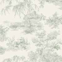 Toile De Jouy World of Wallpaper A69801 Green Trees Chateau French Countryside 