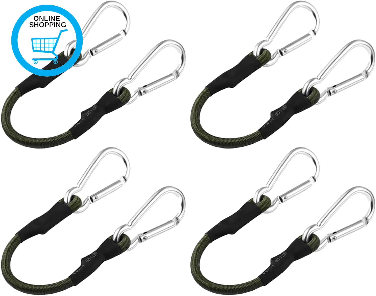 4 Pcs Elastic Bungee Cord Straps with Carabiner Clip, Carabiner Hooks Heavy Duty
