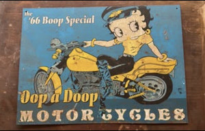 Betty Boop Metal Motorcycle Sign, Vertical Rectangle, Blue/Yellow, 15x17.25"
