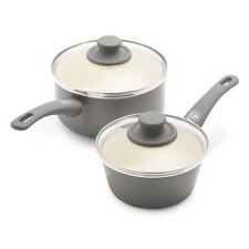 GreenLife Soft Grip 1QT and 2QT Saucepan Set, Healthy Saucepans Gray