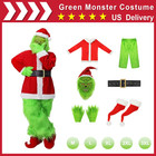 Adult Green Monster Costume Mask Cosplay Christmas Santa Fancy Dress Outfit XMAS