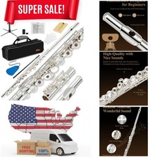 Elegant Silver 16 Keys Flute Set for Students: Includes Stand  Fingering Chart