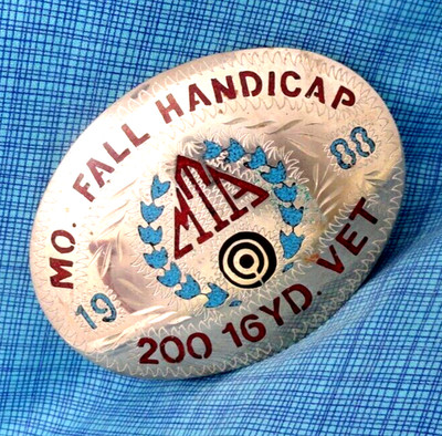 MTA Shooting Trophy Belt Buckle Mo Fall Handicap Stone Inlay Vtg 80s     .MMR912