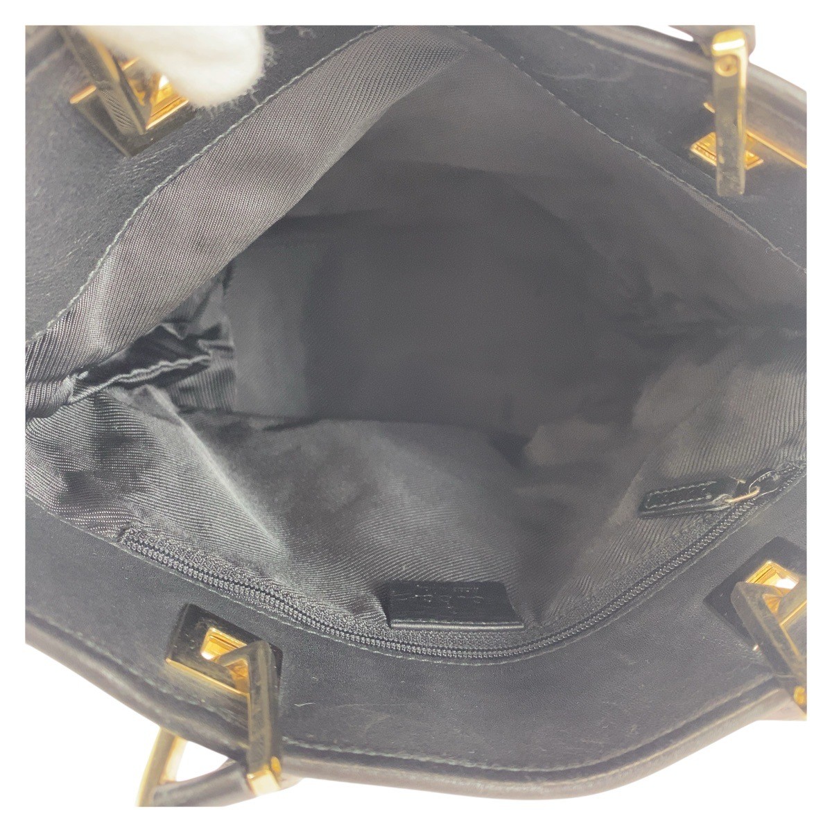 GUCCI 002 1099 Tote Bag Shoulder Bag Black Gold Hardware GG canvas/leather image 7