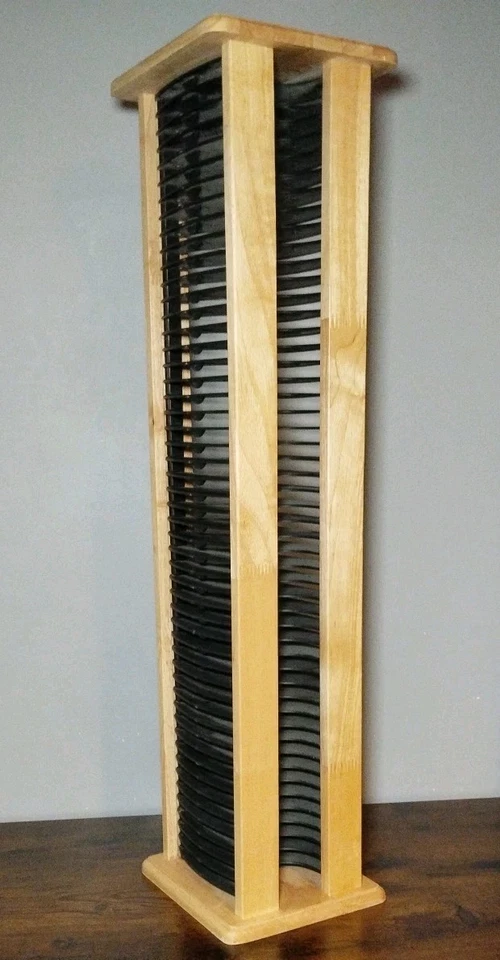Vintage Solid Wooden CD Storage Tower Rack - Holds 50 Single CDs-75cmx13cmx18cm - Image 2 of 4