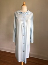 GORGEOUS VTG NWOT KATZ Blue Nylon Floral Embroidered Housecoat Robe Nightgown S