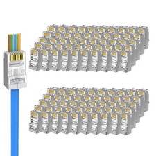Shielded Cat6 RJ45 Pass Through Connectors, 100-Pack Gold-Plated Cat 6/Cat 5e...