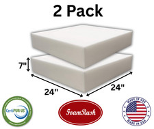 FoamRush 2 Pack 7" x 24" x 24" High Density Upholstery Foam Seat Cushion USA