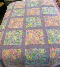Handmade Rectangle Quilt 52.5"x65.5" Butterflies w Glitter / Lightweight