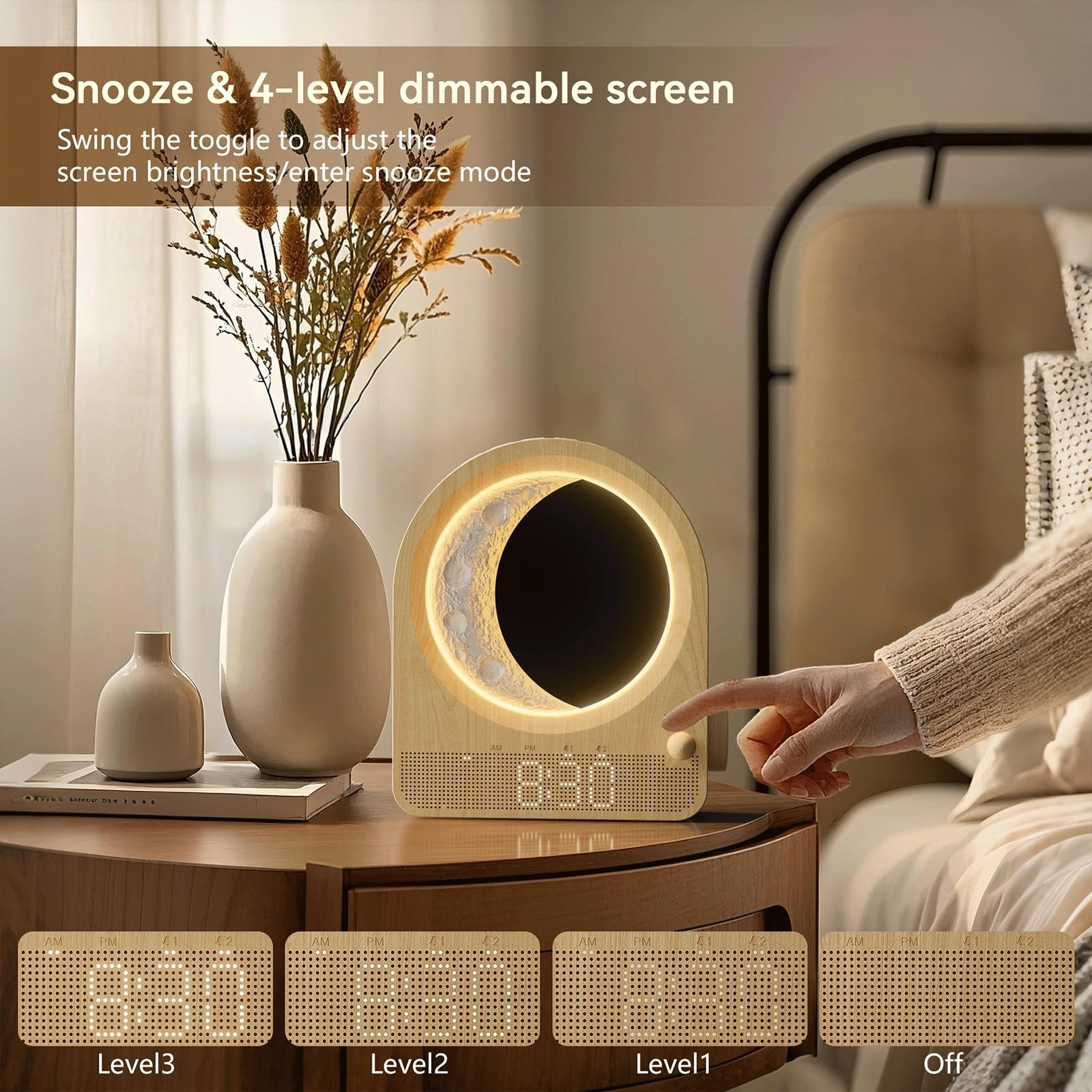 blonbar Sunrise Alarm Clocks for Bedrooms, Stepless Dimmable Moon Lamp Dual A...