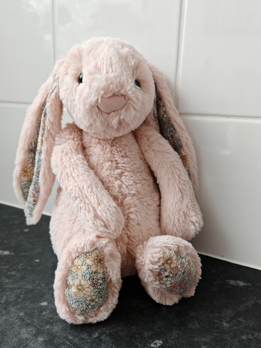 Jellycat Medium Blush Blossom Bunny Rabbit Pink Floral Ears Soft Toy Plush 12”