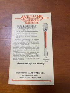 Williams "SUPER SOCKET" Wrenches tool pamphlet with prices - Hennepin Hardware