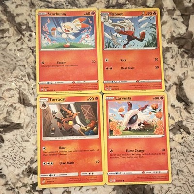 Pokémon TCG Sword & Shield Fire-Type Lot 4 Cards Scorbunny Raboot Torracat