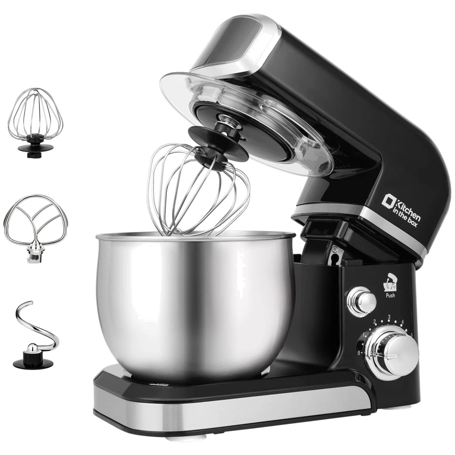 Small Stand Mixer with Egg Whisk, Dough Hook, Beater - Black