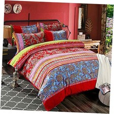 Bohemian Duvet Cover Set Colorful Red Boho Retro Bedding Set King Red Flowery