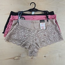 PRIMA VALENTINA 2X PLUS SIZE 841035X BG/PK/BL LACE BOYSHORT PANTIES NEW 3PK