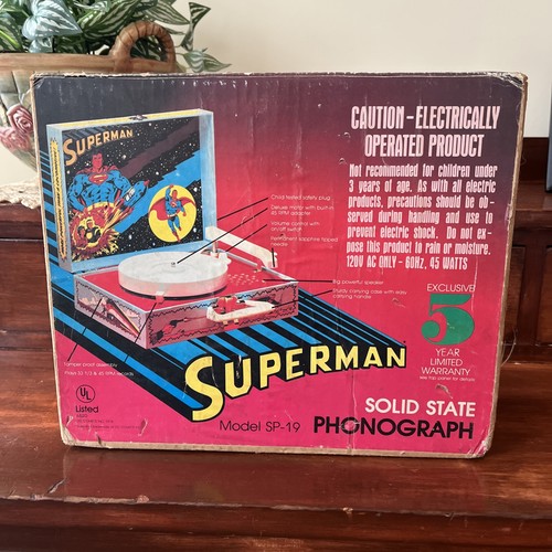 1978 Superman SP-19 Record Player With Original Box & Instructions Very Rare