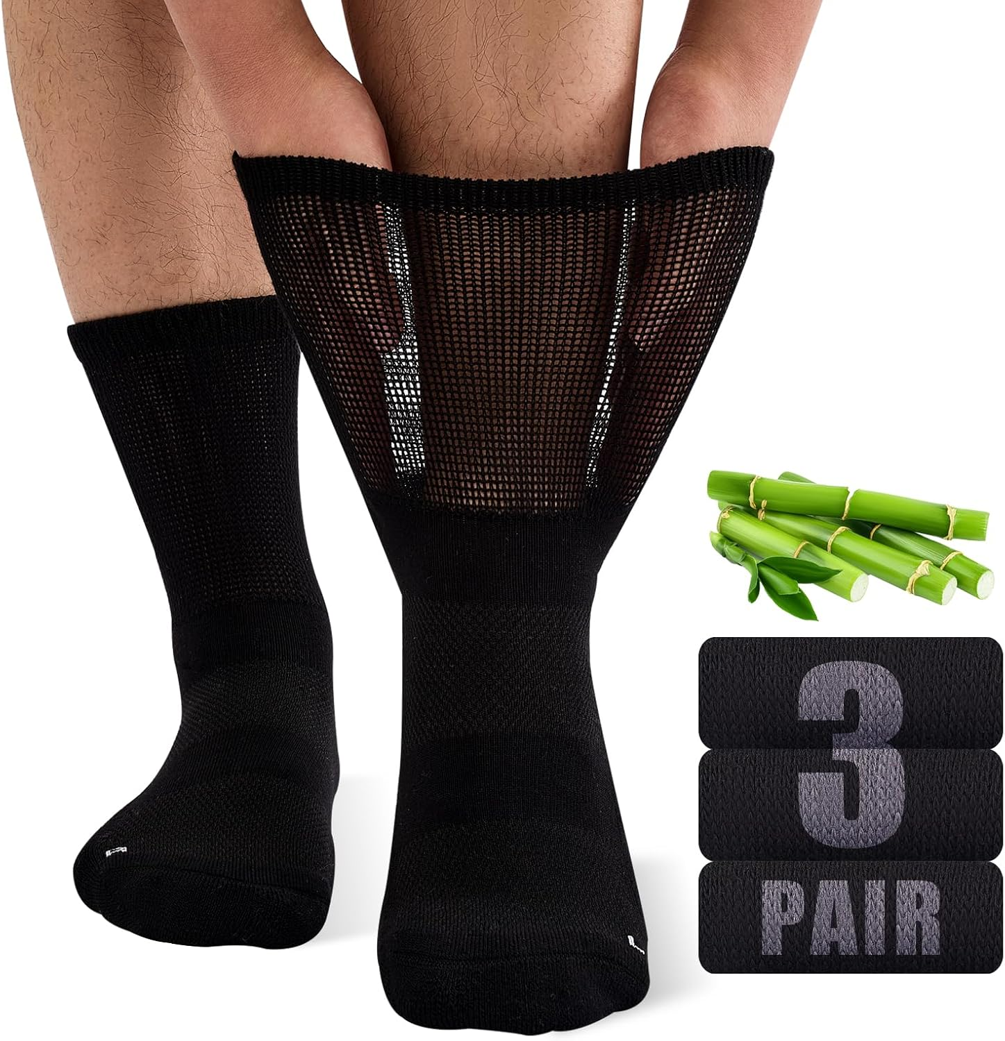 Bamboo Diabetic Socks for Men, Soft Top Cushioned Seamless Socks for Swollen Fee